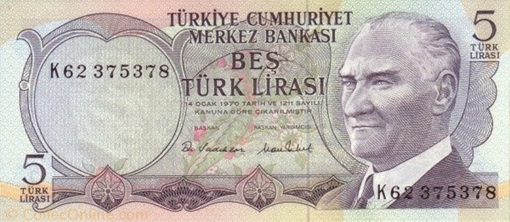 banknote asium turkey 5 turkish lira
