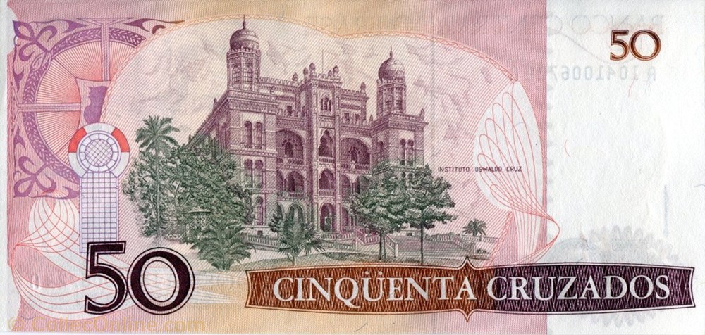 banknote south america brazil 50 cruzados