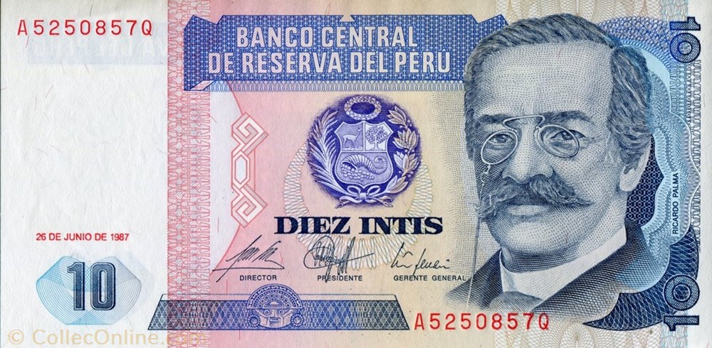 banknote south america peru 10 intis