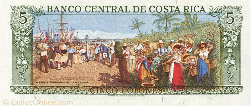 banknote north america costum rica 5 colones