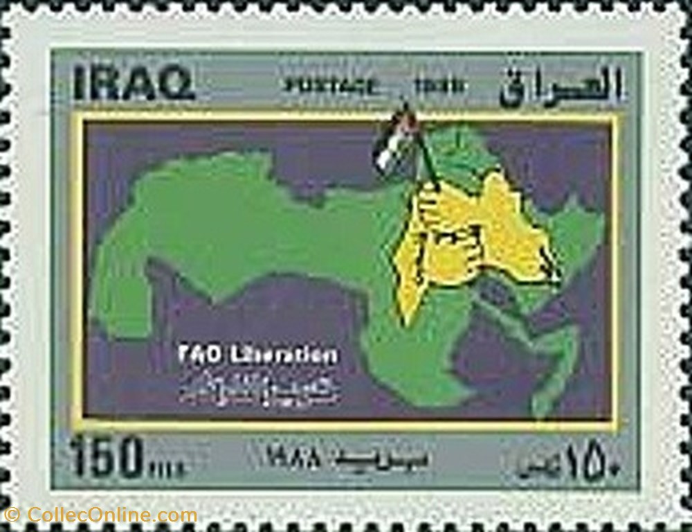 Map of the Arab countries, flag of the Iraq stamp asie map of the arab countries flag of the iraq