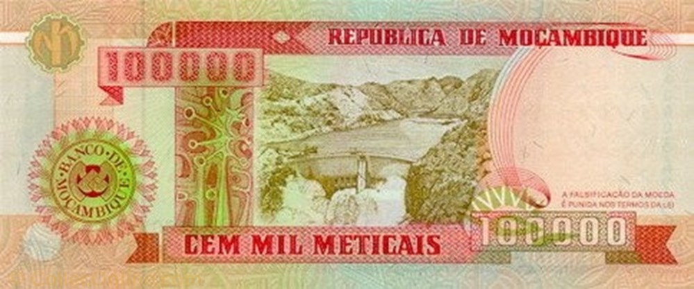 banknote africa mozambique 100 000 meticais
