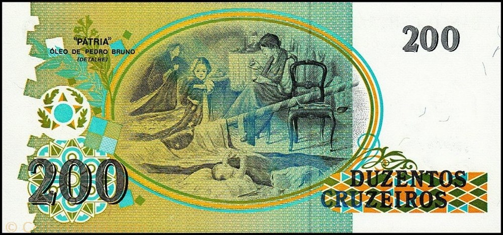 banknote south america brazil 200 cruzeiros