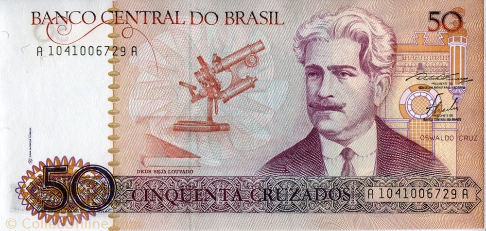 banknote south america brazil 50 cruzados