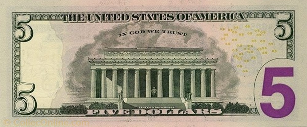 banknote north america united state 5 dollars