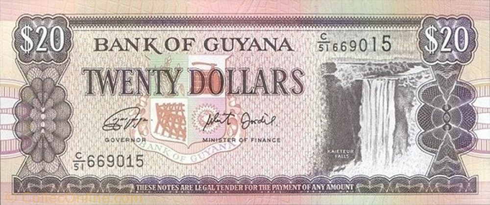 banknote south america guyana 20 dollars