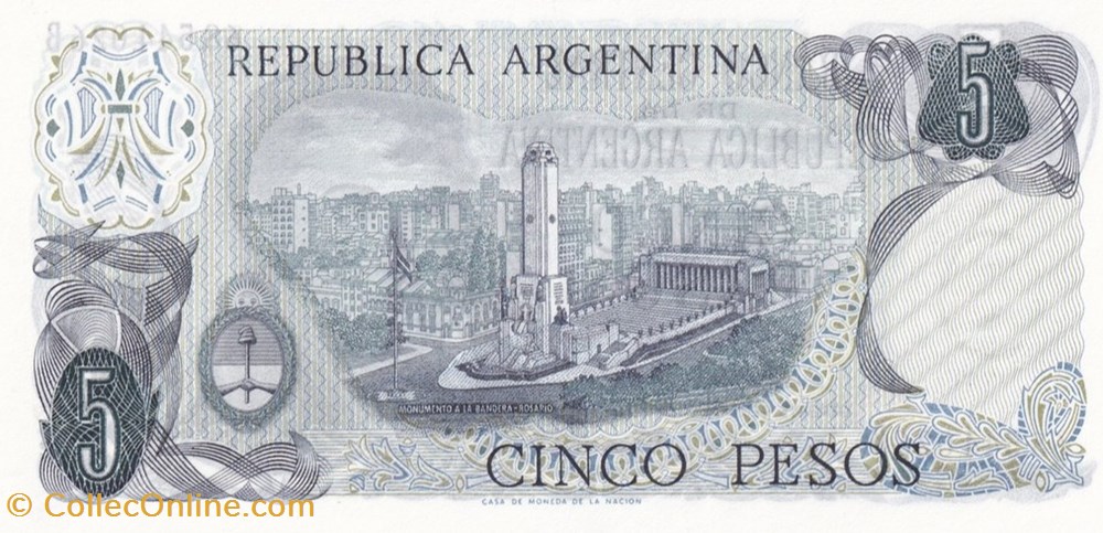 banknote south america argentina 5 pesos ley