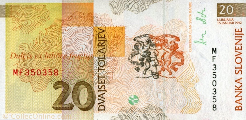 20 Tolarjev banknote europe slovenium 20 tolarjev