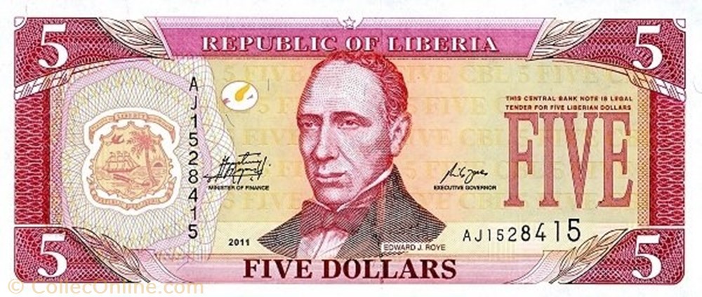 banknote africa liberium 5 dollars