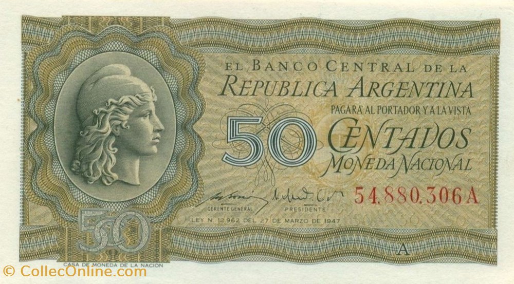banknote south america argentina 50 centavos
