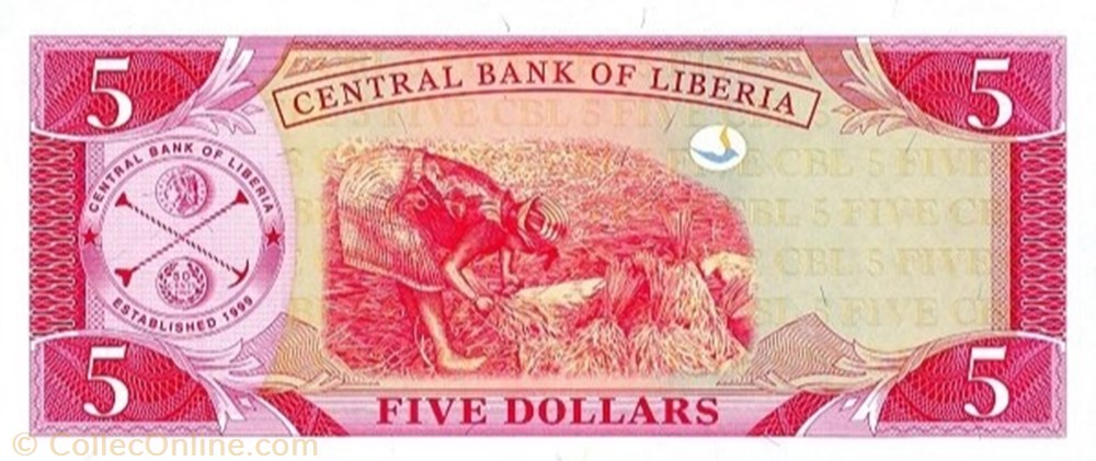 banknote africa liberium 5 dollars