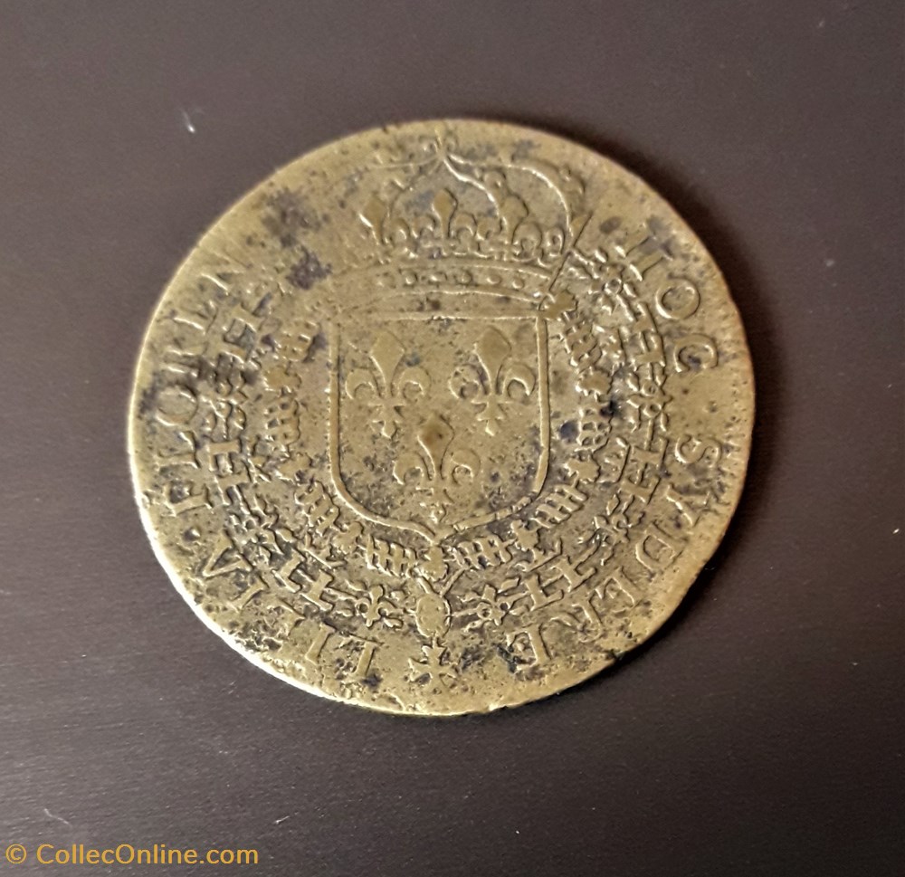 Louis XIV - Jeton - Avers : LVD. XIIII. D. G. FR.ET. NAV. REX - Revers : HOC. SYDERE. LILIA. FLORENT monnaie france royale louis xiv jeton avers lvd xiiii d g fr et nav rex revers hoc sydere lilia florent