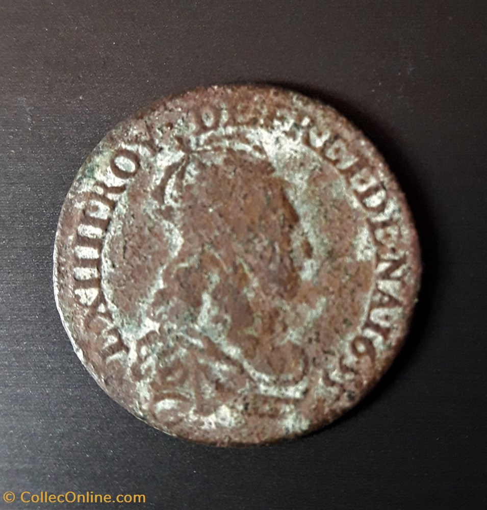 monnaie royale louis xiv liard avers l xiiii roy mm de fr et de na revers liard de france