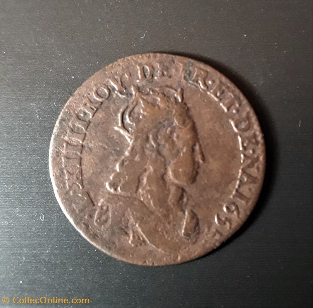 monnaie royale louis xiv liard avers l xiiii roy mm de fr et de na revers liard de france