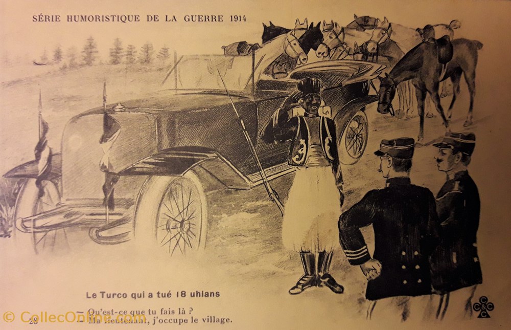 postale france carte humoristique de la guerre de 1914 n 28 le turco qui a tue 10 uhlans