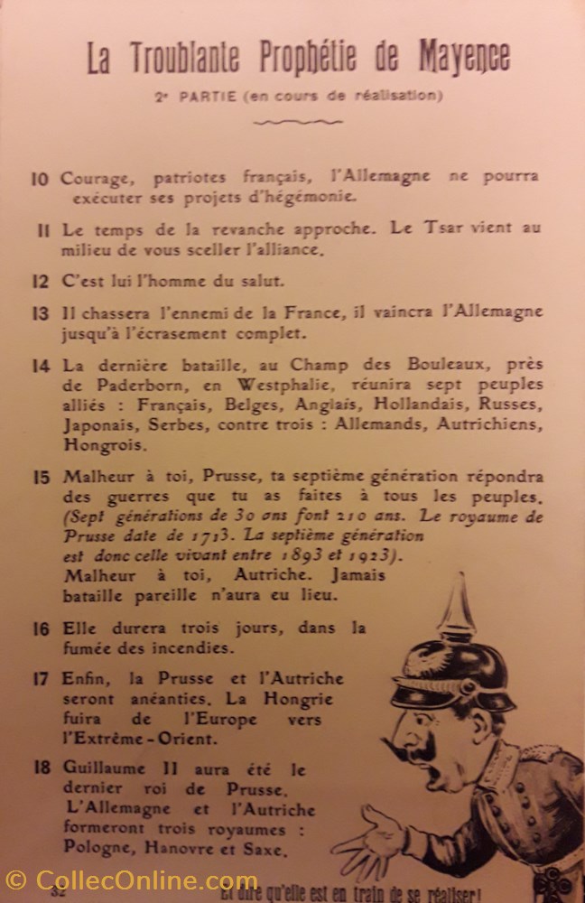 Carte humoristique de la guerre de 1914 - N° 32 - La troublante Prophétie de Mayence P2 postale france carte humoristique de la guerre de 1914 n 32 la troublante prophetie de mayence p2
