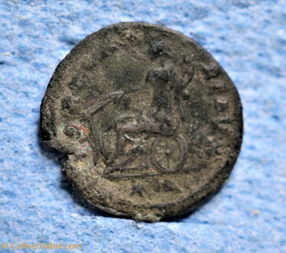 Aurélien Antoninien - Avers : IMP AVRELIANVS AVG - Revers : FORTVNA - REDVX/ -|-// *C monnaie antique jc ap romaine republicaine imperiale aurelien antoninien avers imp avrelianvs avg revers fortvna redvx c