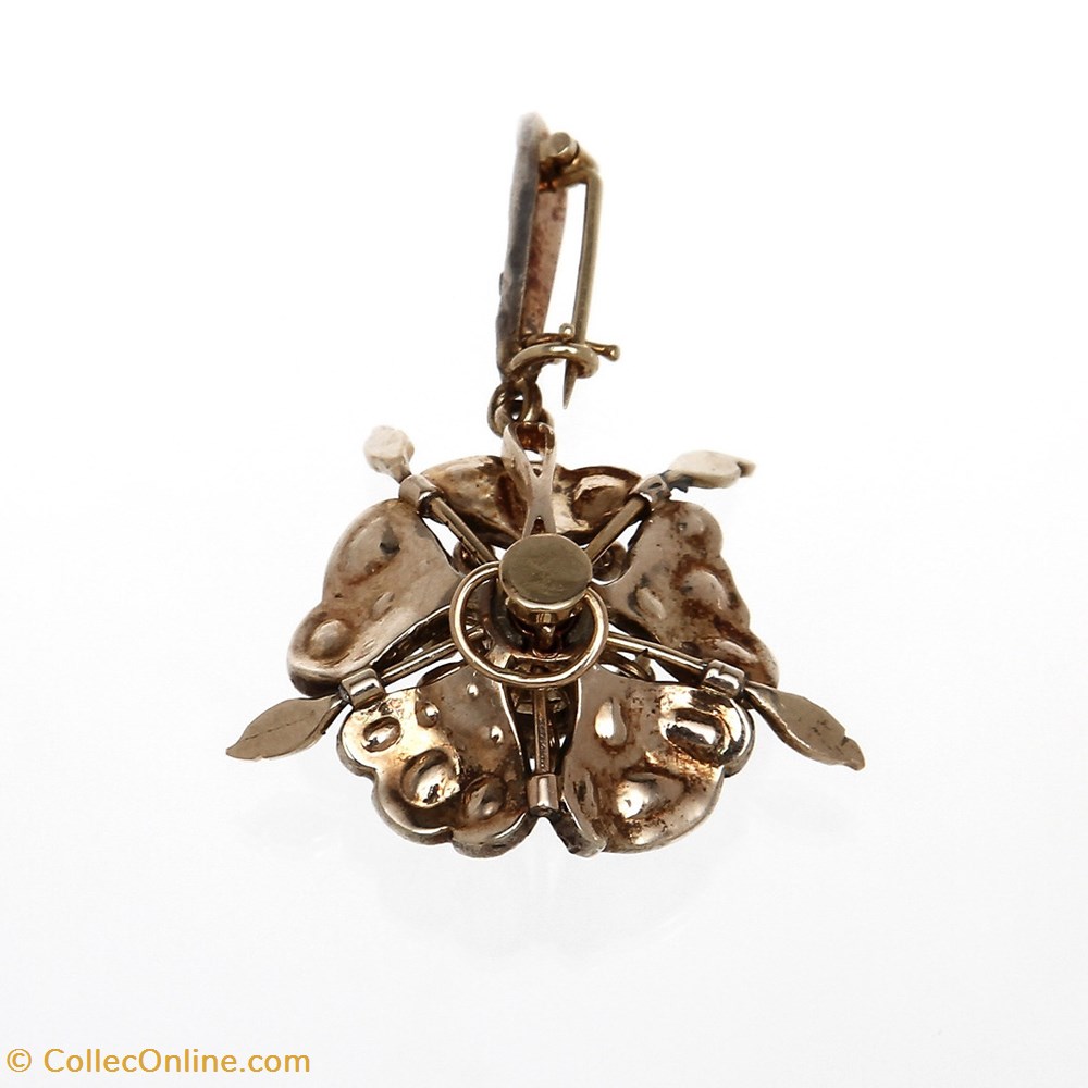 art antiquities brosch hange 18k guld med rosenstenar
