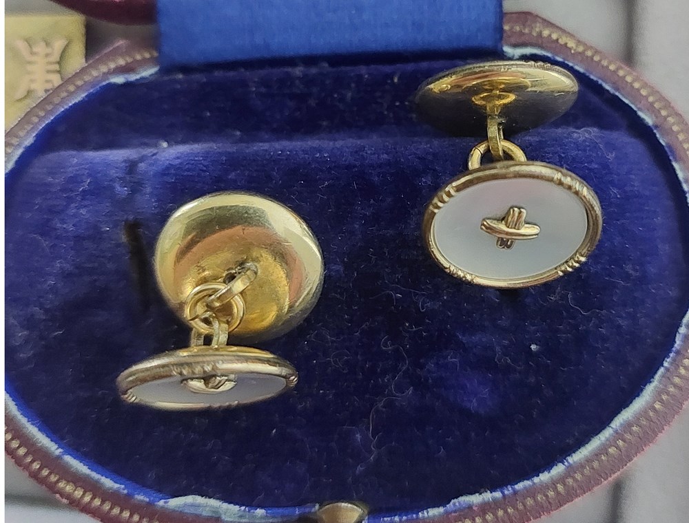 Manschettknappar, guld, pärlemo art antiquities manschettknappar guld parlemo