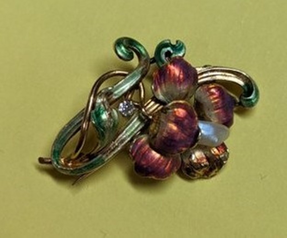 art antiquities brosch barockparla diamant och emalj