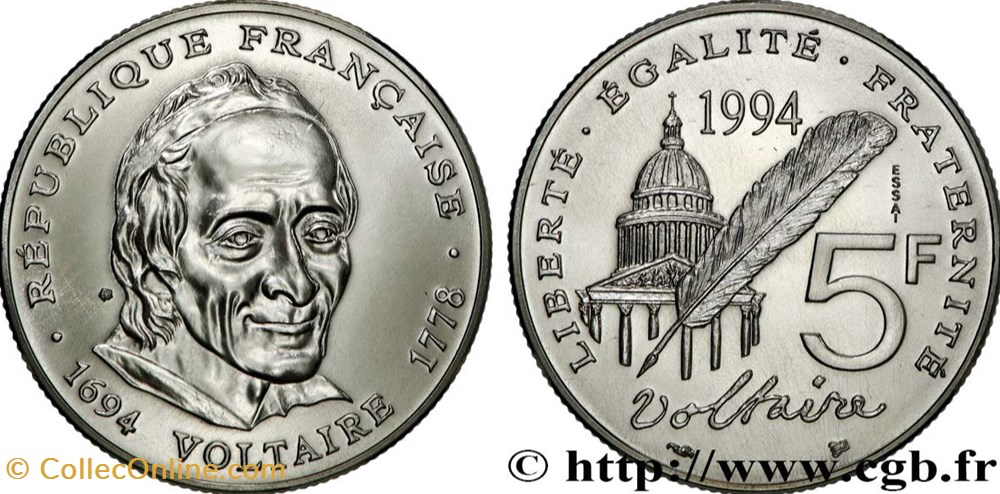 5 FRANCS 1994 VOLTAIRE monnaies 5 francs 1994 voltaire