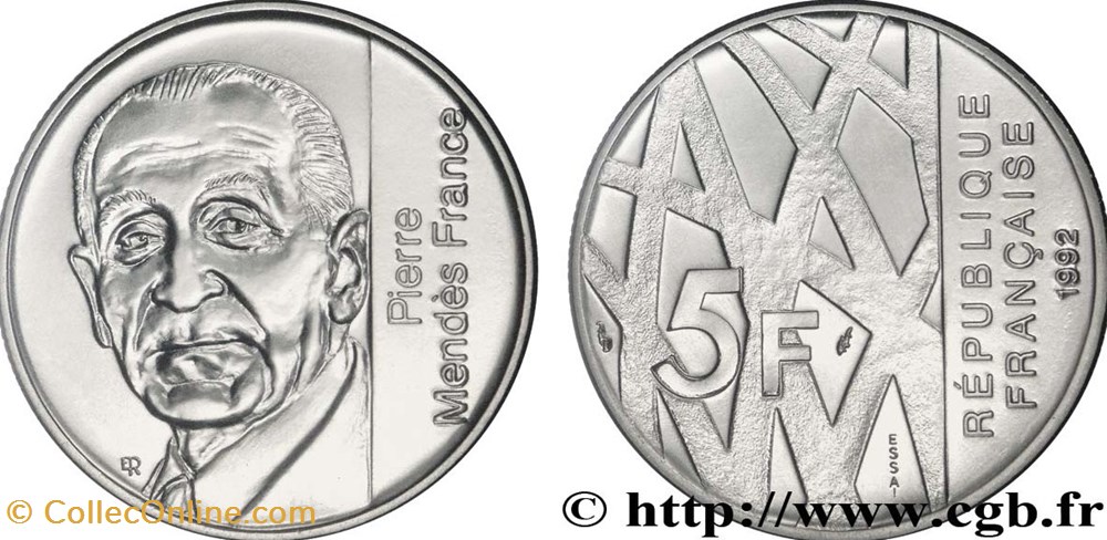 5 FRANCS 1992. MENDES FRANCE monnaies 5 francs 1992 mendes france
