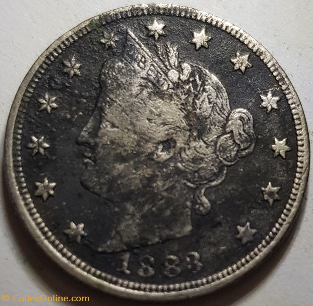 5 cents "Liberty Nickel" sans "CENTS" USA 1883 monnaie monde etat uni 5 cents liberty nickel sans cents usa 1883
