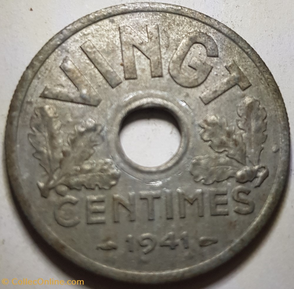 monnaie moderne 20 centimes etat francais france 1941
