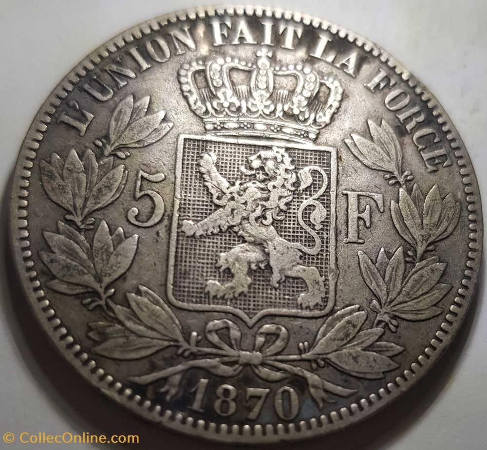 5 francs - Léopold II belgique 1870 monnaie monde 5 francs leopold ii belgique 1870