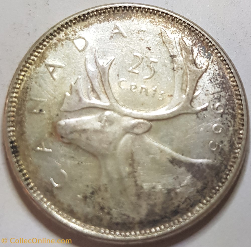 25 cents Elizabeth II 2e effigie, argent 800‰ 1965 Canada monnaies monde 25 cents elizabeth ii 2e effigie argent 800 1965 canada
