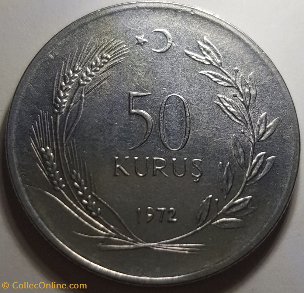 50 kuruş Turquie 1972 monnaie monde 50 kurus turquie 1972
