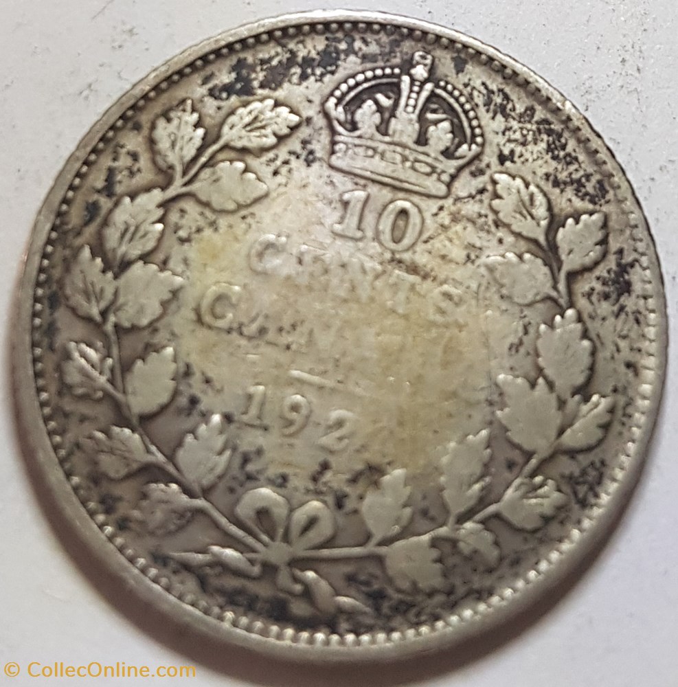 10 cents Georges V avec "DEI GRATIA", argent 800‰ 1921 Canada monnaies monde 10 cents georges v avec dei gratia argent 800 1921 canada