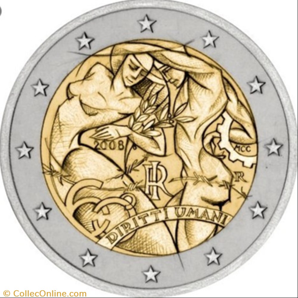 2 Euros Italie 2008-Droits de l'Homme monnaie 2 euros italie 2008 droits de homme