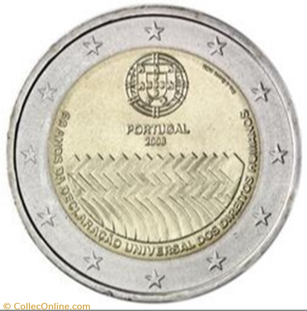 2 Euros Portugal 2008-60 ème anniversaire des droits de l'homme monnaie 2 euros portugal 2008 60 eme anniversaire des droits de homme