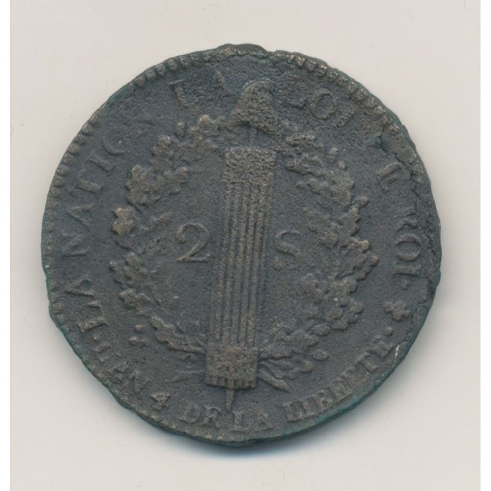 Double sol constitutionnel au faisceau - Type François monnaies europe medievale france royales double sol constitutionnel au faisceau type francois