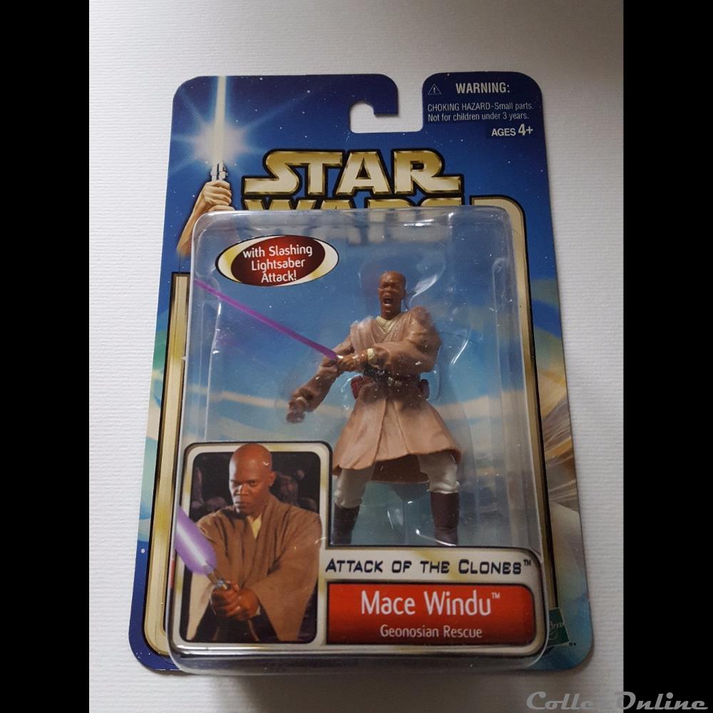2002 - Hasbro - Attack of the clones - Collection 1 - Mace Windu figurine cinema star war 2002 hasbro attack of the clones collection 1 mace windu