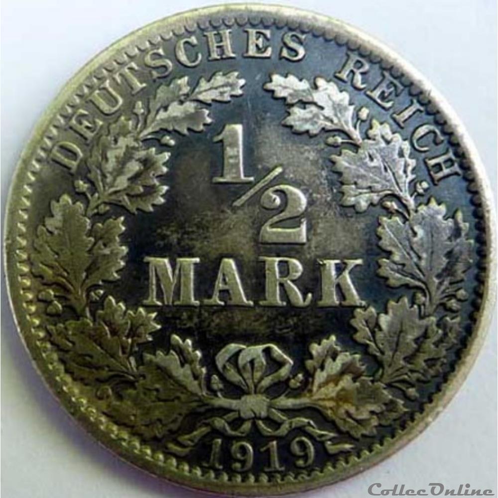 monnaie monde allemagne empire allemand 1 2 mark 1919