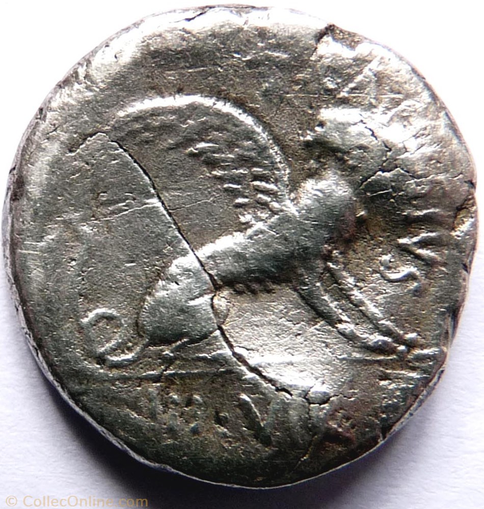 Gens Carisia -46/Denier fourré/Sibylle 2 monnaie antique av jc ap romaine gens carisia 46 denier fourre sibylle