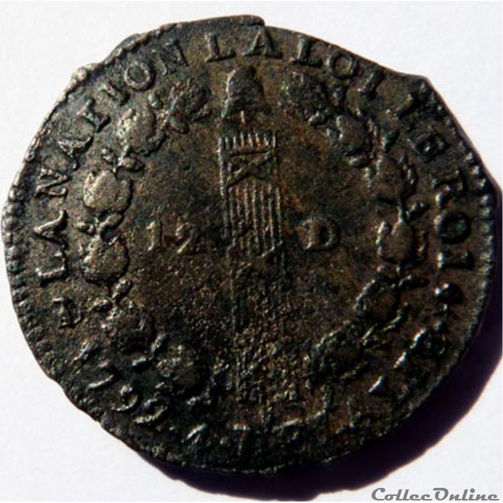 Louis XVI 1792/12 deniers "au faisceau"/Nantes monnaie france moderne louis xvi 1792 12 deniers au faisceau nantes