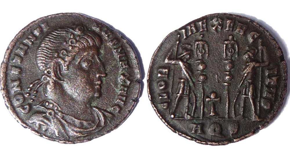 GLORIA EXERCITVS/334-335/Aquilée monnaies antiques romaines imperiales et republicaines gloria exercitvs 334 335 aquilee