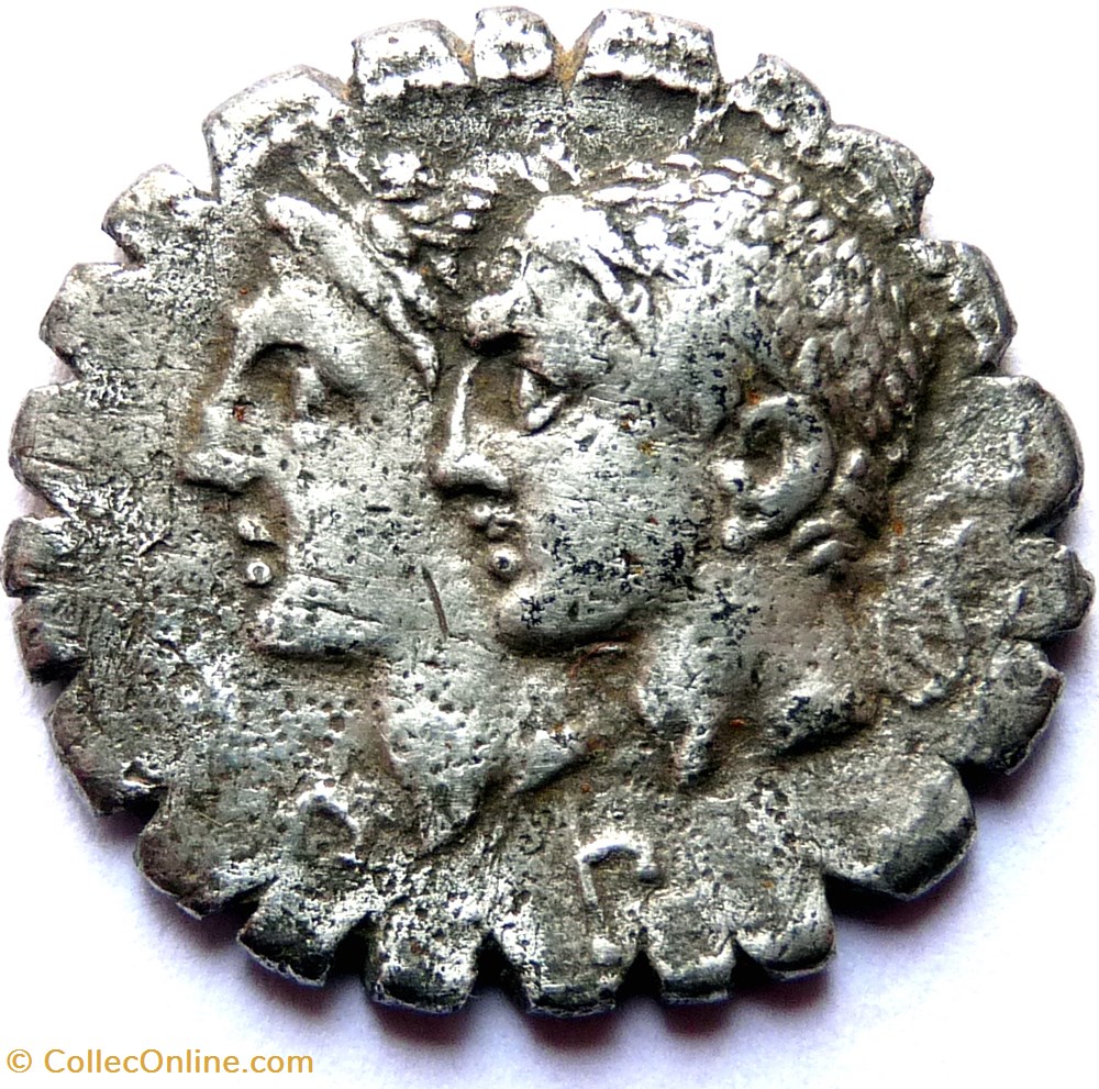 Gens Sulpicia -106/Denier Serratus/Rome/Les Pénates monnaies antiques romaines republicaines imperiales gens sulpicia 106 denier serratus rome les penates