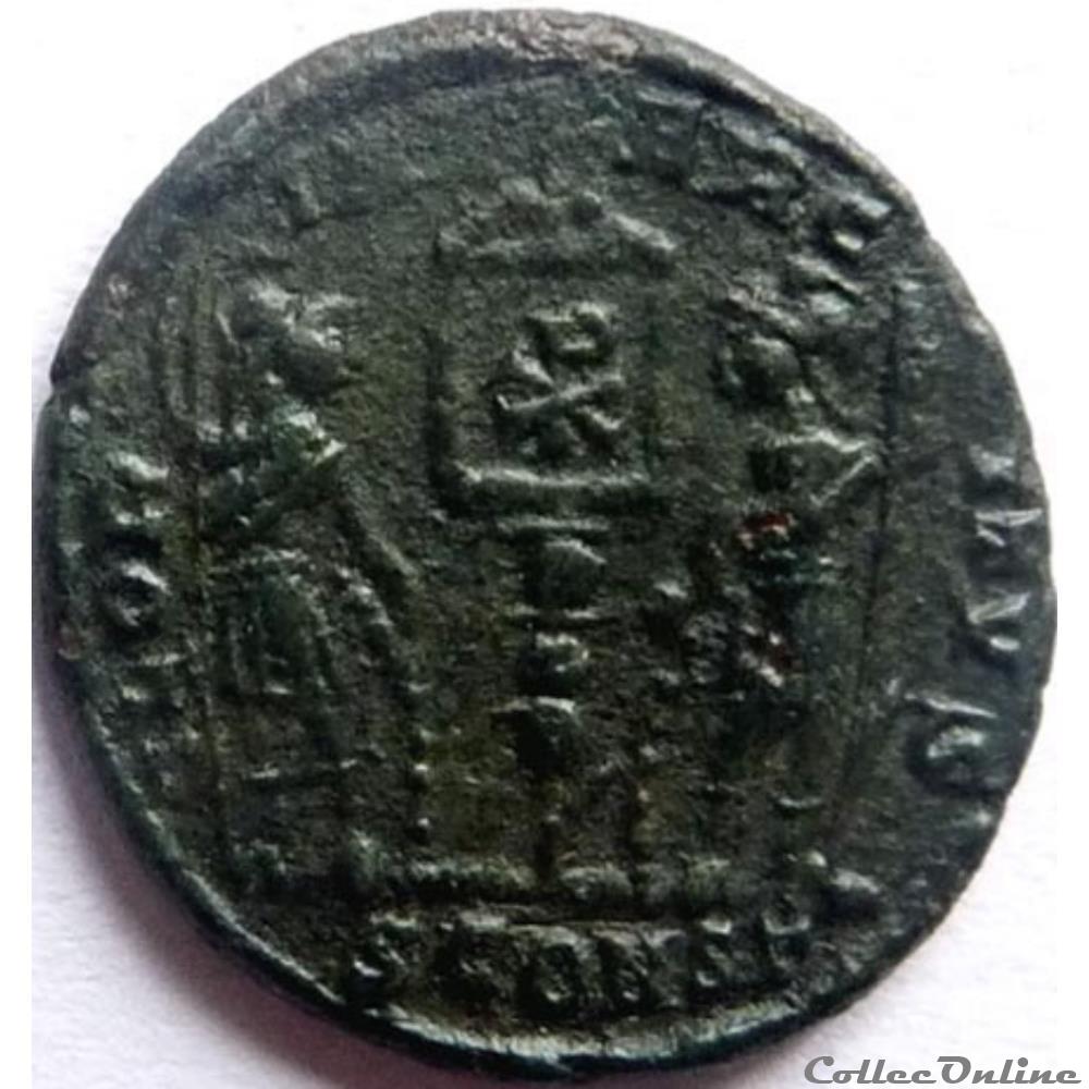 Delmace 335-336/Arles/GLORIA EXERCITVS monnaie antiquite av jc ap romaine republicaine imperiale delmace 335 336 arles gloria exercitvs