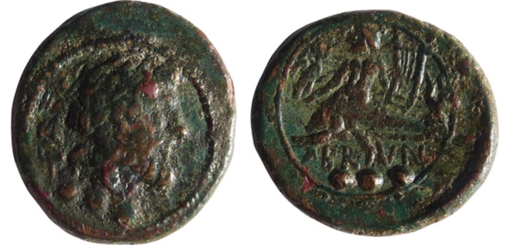 Quadrans de Brundisium en Calabre frappé entre-200 et -100 av JC. monnaies antiques romaines imperiales republicaines quadrans de brundisium en calabre frappe entre 200 et 100 av jc