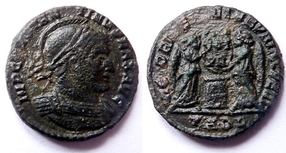 VICTORIAE LAETAE PRINC PERP/318-319/Arles monnaies antiques romaines imperiales republicaines victoriae laetae princ perp 318 319 arles