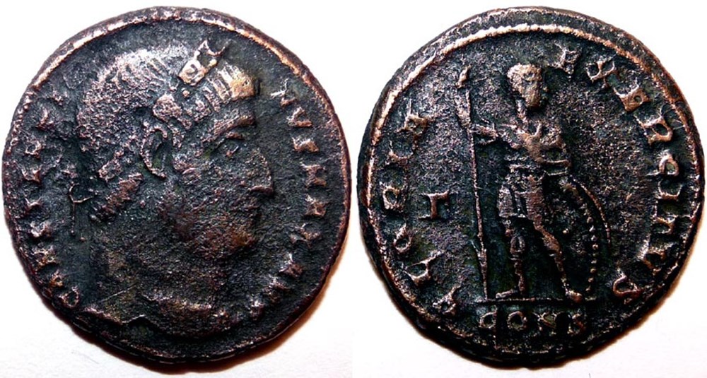GLORIA EXERCITVS/327-328/Constantinople monnaies antiques romaines imperiales et republicaines gloria exercitvs 327 328 constantinople
