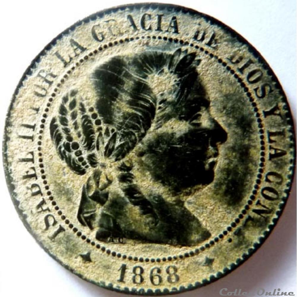 Isabel II 1868 monnaie monde espagne isabel ii 1868