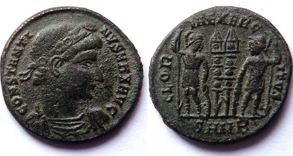 GLORIA EXERCITVS/330-335/Nicomédie monnaies antiques romaines imperiales et republicaines gloria exercitvs 330 335 nicomedie