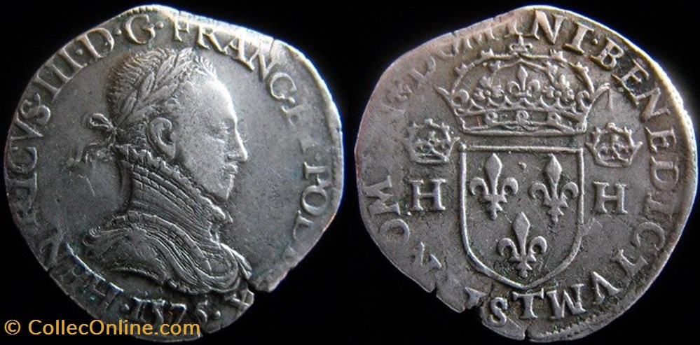 1575 - Teston de Henri III - col gaufré - atelier de Nantes monnaies europe medievale france royales 1575 teston de henri iii col gaufre atelier de nantes