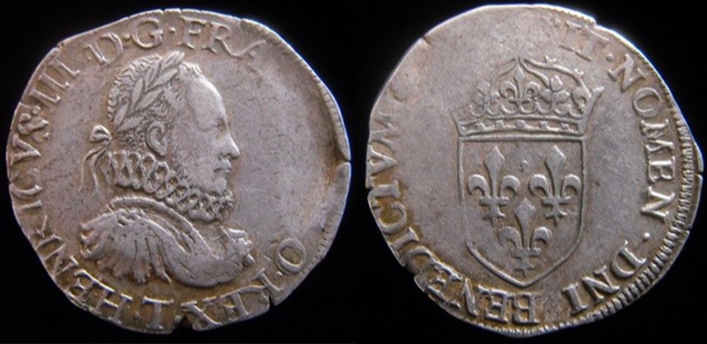 1574 - Teston de Henri III - col fraisé - atelier de Nantes - sans les chiffres couronnés au revers monnaies europe medievale france royales 1574 teston de henri iii col fraise atelier de nantes sans les chiffres couronnes au revers