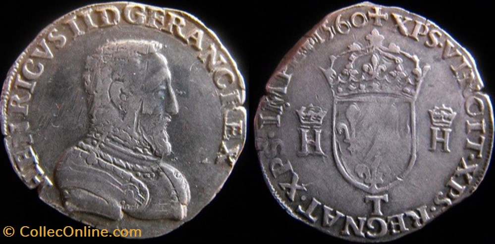 monnaies europe medievale france royales 1560 teston de henri ii sous francois ii atelier de nantes